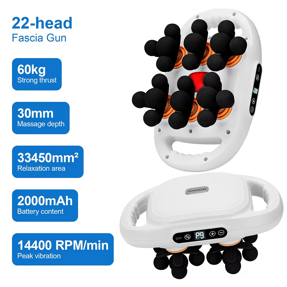 22-Head Fascia Gun High-Frequency Vibration Body Massage Gun Back and Waist Massager Neck Shoulder Massager Muscle Masajeador