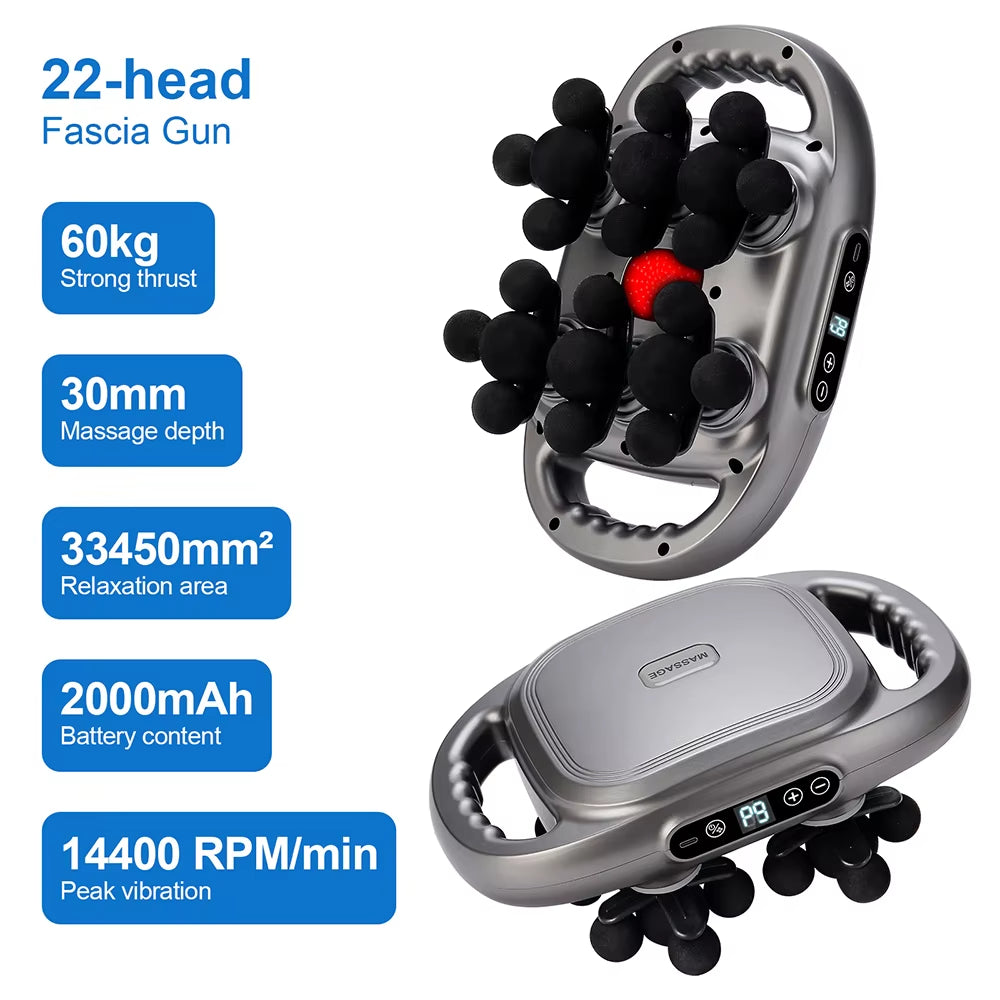 22-Head Fascia Gun High-Frequency Vibration Body Massage Gun Back and Waist Massager Neck Shoulder Massager Muscle Masajeador