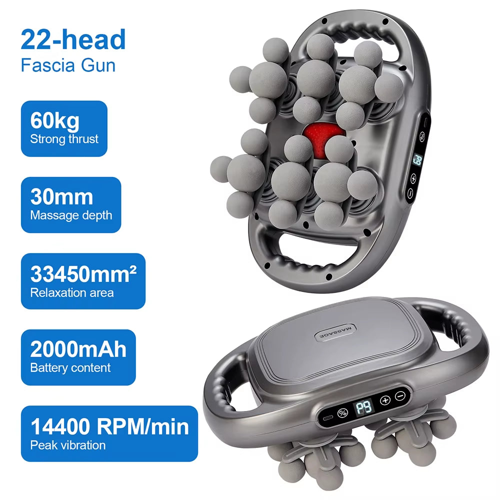 22-Head Fascia Gun High-Frequency Vibration Body Massage Gun Back and Waist Massager Neck Shoulder Massager Muscle Masajeador